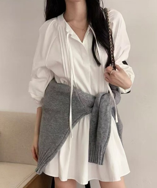 Ada.(エイダ)の「【Mellfy】ウエスト切替 ティアード風 フレア シャツワンピース(シャツワンピース・レディース・ホワイト/ブラック・FREE)」の3枚目の写真