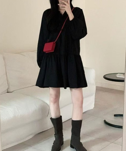 Ada.(エイダ)の「【Mellfy】ウエスト切替 ティアード風 フレア シャツワンピース(シャツワンピース・レディース・ホワイト/ブラック・FREE)」の9枚目の写真