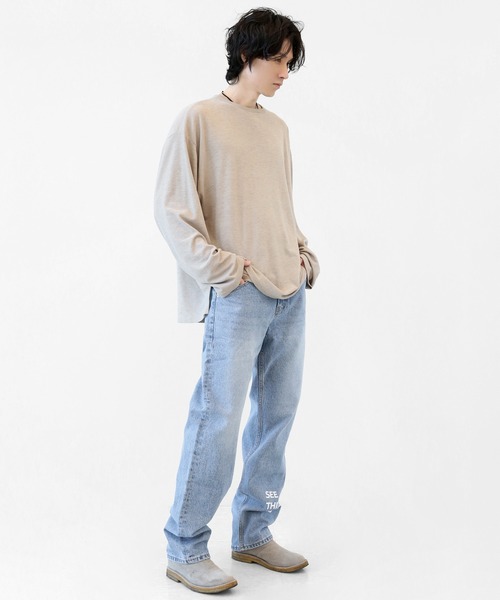 minsobi（ミンソビ）の「ストレートフィット レタリングデニムパンツ S/M/L（デニムパンツ・メンズ・ブルー・MEDIUM/SMALL/LARGE）」の5枚目の写真