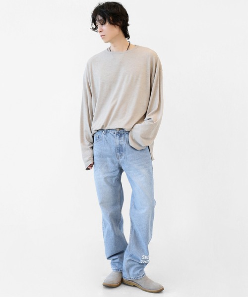 minsobi（ミンソビ）の「ストレートフィット レタリングデニムパンツ S/M/L（デニムパンツ・メンズ・ブルー・MEDIUM/SMALL/LARGE）」の2枚目の写真
