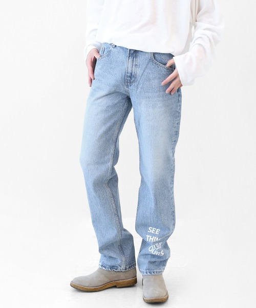 minsobi（ミンソビ）の「ストレートフィット レタリングデニムパンツ S/M/L（デニムパンツ・メンズ・ブルー・MEDIUM/SMALL/LARGE）」の8枚目の写真