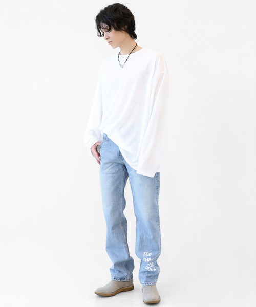 minsobi（ミンソビ）の「ストレートフィット レタリングデニムパンツ S/M/L（デニムパンツ・メンズ・ブルー・MEDIUM/SMALL/LARGE）」の9枚目の写真