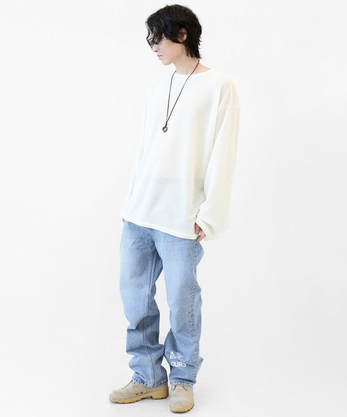 minsobi（ミンソビ）の「ストレートフィット レタリングデニムパンツ S/M/L（デニムパンツ・メンズ・ブルー・MEDIUM/SMALL/LARGE）」の4枚目の写真