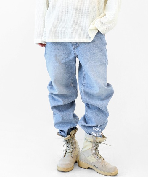 minsobi（ミンソビ）の「ストレートフィット レタリングデニムパンツ S/M/L（デニムパンツ・メンズ・ブルー・MEDIUM/SMALL/LARGE）」の12枚目の写真