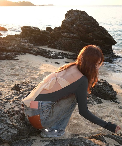 セール】バックオープンリボン長袖ワンピース/水着（水着）｜SEA DRESS