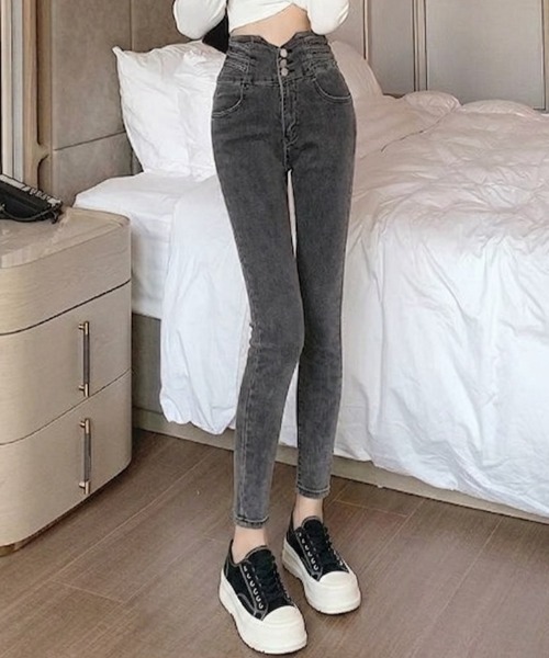 Teem Store(チームストア)の「ハイウエストスキニーデニム 体型盛れ 美脚(デニムパンツ・レディース・ブルー/チャコール/ブラック・S/M)」の2枚目の写真