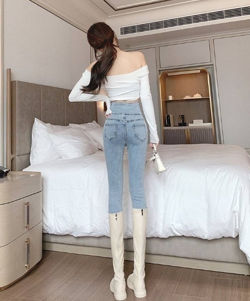 Teem Store(チームストア)の「ハイウエストスキニーデニム 体型盛れ 美脚(デニムパンツ・レディース・ブルー/チャコール/ブラック・S/M)」の7枚目の写真