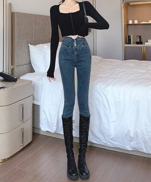 Teem Store(チームストア)の「ハイウエストスキニーデニム 体型盛れ 美脚(デニムパンツ・レディース・ブルー/チャコール/ブラック・S/M)」の8枚目の写真