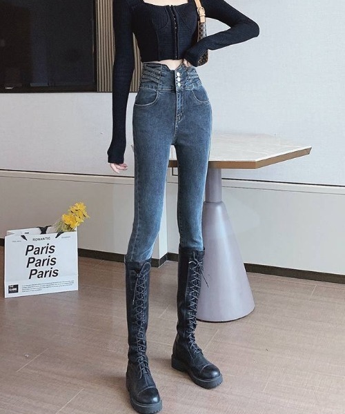 Teem Store(チームストア)の「ハイウエストスキニーデニム 体型盛れ 美脚(デニムパンツ・レディース・ブルー/チャコール/ブラック・S/M)」の10枚目の写真