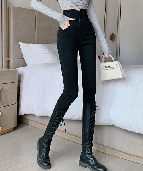 Teem Store(チームストア)の「ハイウエストスキニーデニム 体型盛れ 美脚(デニムパンツ・レディース・ブルー/チャコール/ブラック・S/M)」の15枚目の写真