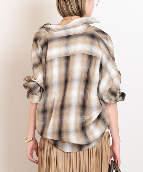 AP STUDIO（エーピーストゥディオ）の「サマーオンブレチェックシャツ（シャツ/ブラウス・レディース・キャメル・FREE）」の12枚目の写真