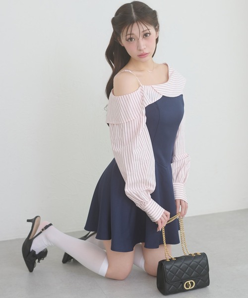Ambre Neige(アンブルネージュ)の「striped shirt docking mini dress / ストライプシャツドッキングミニワンピース(ワンピース・レディース・ライトブルー/オフホワイト/ライトピンク・FREE)」の1枚目の写真