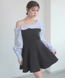 striped shirt docking mini dress / ストライプシャツドッキングミニワンピース