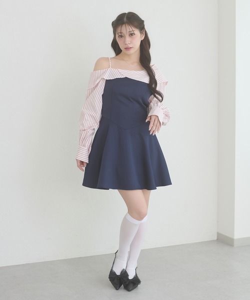 Ambre Neige(アンブルネージュ)の「striped shirt docking mini dress / ストライプシャツドッキングミニワンピース(ワンピース・レディース・ライトブルー/オフホワイト/ライトピンク・FREE)」の7枚目の写真
