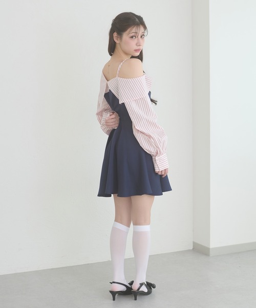 Ambre Neige(アンブルネージュ)の「striped shirt docking mini dress / ストライプシャツドッキングミニワンピース(ワンピース・レディース・ライトブルー/オフホワイト/ライトピンク・FREE)」の4枚目の写真