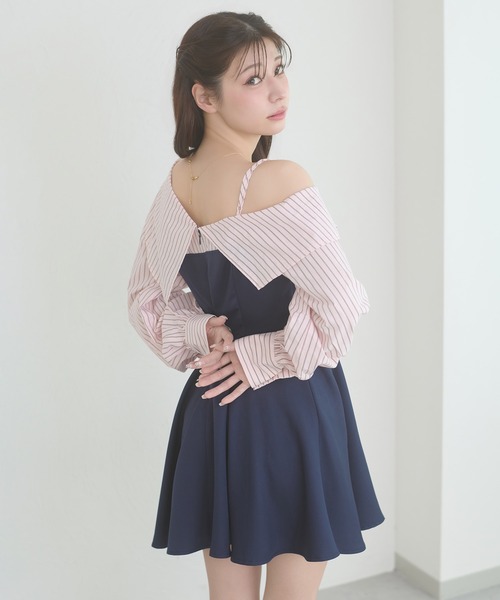 Ambre Neige(アンブルネージュ)の「striped shirt docking mini dress / ストライプシャツドッキングミニワンピース(ワンピース・レディース・ライトブルー/オフホワイト/ライトピンク・FREE)」の9枚目の写真