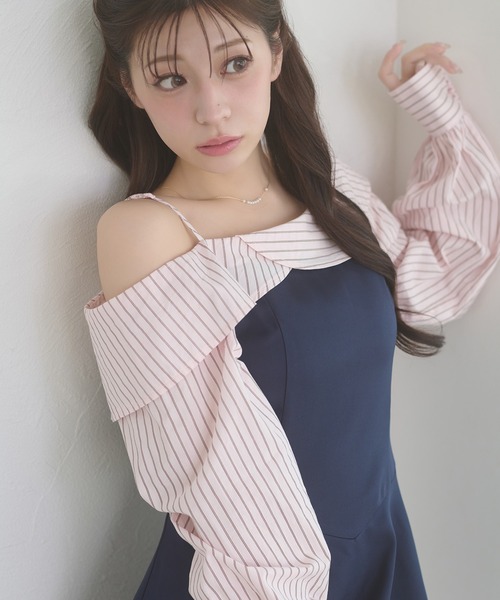 Ambre Neige(アンブルネージュ)の「striped shirt docking mini dress / ストライプシャツドッキングミニワンピース(ワンピース・レディース・ライトブルー/オフホワイト/ライトピンク・FREE)」の8枚目の写真