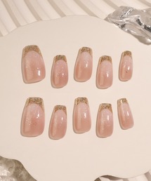 Anail（エーネイル）の「3D水光ネイルピンクグラデーションシルバードミラーラインオーバルネイルチップ 春ネイル④（ネイルシール/ネイルチップ）」