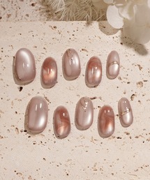 Anail（エーネイル）の「3D水光ネイルピンクグラデーションシルバードミラーラインオーバルネイルチップ 春ネイル④（ネイルシール/ネイルチップ）」