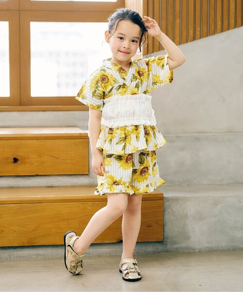 apres les cours（アプレレクール）の「リボンシャーリング帯（和装小物・キッズ・オフホワイト/ピンク・130/90/110）」の3枚目の写真