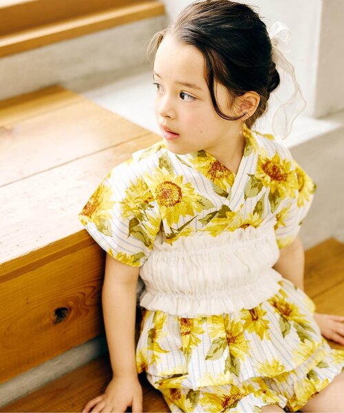 apres les cours（アプレレクール）の「リボンシャーリング帯（和装小物・キッズ・オフホワイト/ピンク・130/90/110）」の5枚目の写真