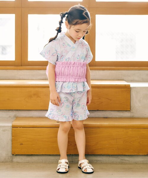 apres les cours（アプレレクール）の「リボンシャーリング帯（和装小物・キッズ・オフホワイト/ピンク・130/90/110）」の7枚目の写真