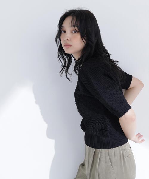 NATURAL BEAUTY BASIC(ナチュラルビューティーベーシック)の「パッチワークニット(ニット/セーター・レディース・オレンジ/オフホワイト/ブラック・フリ-)」の8枚目の写真