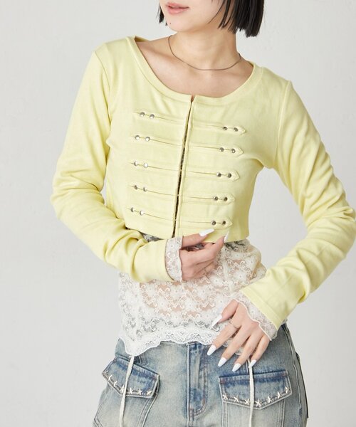 WHO'S WHO gallery(フーズフーギャラリー)の「【WEB限定サイズあり】ナポレオンショートトップス(Tシャツ/カットソー・レディース・オフホワイト/グレー/ブラック/イエロー・SMALL/MEDIUM)」の4枚目の写真