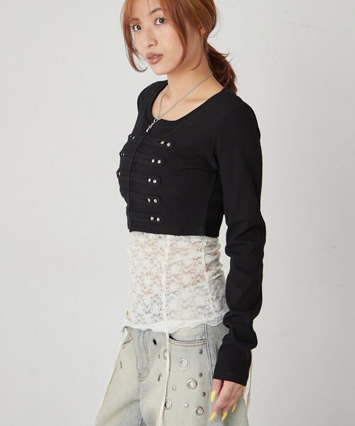 WHO'S WHO gallery(フーズフーギャラリー)の「【WEB限定サイズあり】ナポレオンショートトップス(Tシャツ/カットソー・レディース・オフホワイト/グレー/ブラック/イエロー・SMALL/MEDIUM)」の7枚目の写真