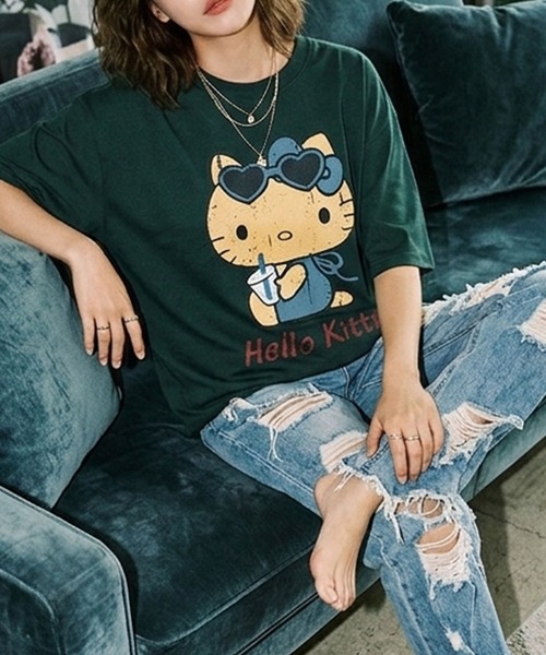 GLAMOROUS JANE(グラマラスジェーン)の「HELLO KITTY日焼けプリント半袖Tシャツ(Tシャツ/カットソー・レディース・グリーン/オフホワイト/ブラック・FREE)」の3枚目の写真