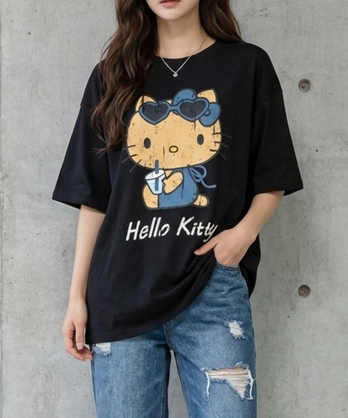 GLAMOROUS JANE(グラマラスジェーン)の「HELLO KITTY日焼けプリント半袖Tシャツ(Tシャツ/カットソー・レディース・グリーン/オフホワイト/ブラック・FREE)」の1枚目の写真