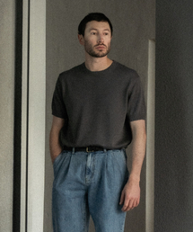 ソフトコットン100 3PLY ラウンド 半袖ニット グレー
