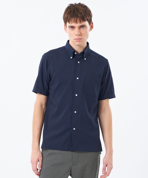 MACKINTOSH PHILOSOPHY(マッキントッシュ フィロソフィー)の「【WEB&一部店舗限定】トロッター スクエアボタンダウン半袖シャツ サッカーストライプ(シャツ/ブラウス・メンズ・ネイビー/ブルー系その他3/グリーン系その他5/ホワイト・42/40/38)」の3枚目の写真