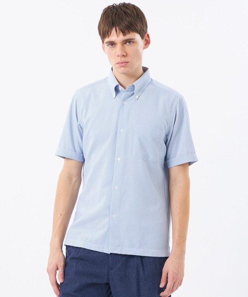 MACKINTOSH PHILOSOPHY(マッキントッシュ フィロソフィー)の「【WEB&一部店舗限定】トロッター スクエアボタンダウン半袖シャツ サッカーストライプ(シャツ/ブラウス・メンズ・ネイビー/ブルー系その他3/グリーン系その他5/ホワイト・42/40/38)」の4枚目の写真