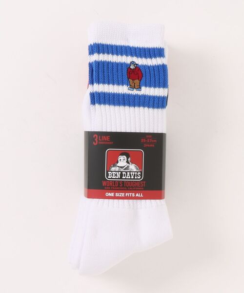 BEN DAVIS（ベンデイビス）の「3P LINE&EMBRO SOCKS（ソックス/靴下・メンズ・ホワイト・FREE）」の2枚目の写真