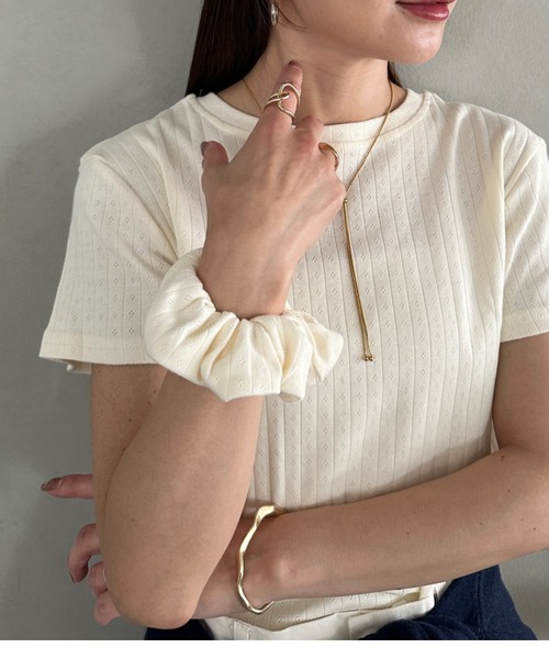 MYMOOD.(マイムード)の「シュシュ付きクロップドトップス 半袖クロップドトップスシュシュ2点SET(Tシャツ/カットソー・レディース・ブラック/ライトグレー/ホワイト/アイボリー・FREE)」の3枚目の写真