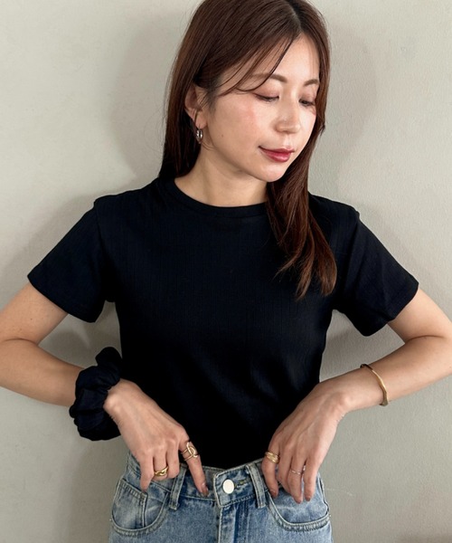 MYMOOD.(マイムード)の「シュシュ付きクロップドトップス 半袖クロップドトップスシュシュ2点SET(Tシャツ/カットソー・レディース・ブラック/ライトグレー/ホワイト/アイボリー・FREE)」の4枚目の写真