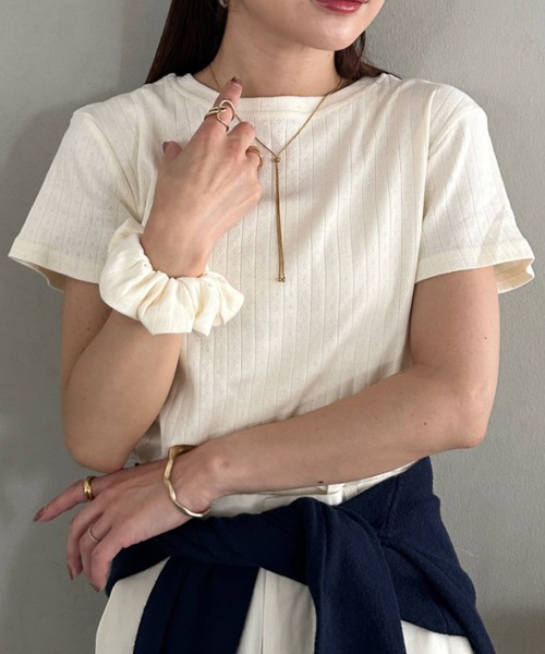 MYMOOD.(マイムード)の「シュシュ付きクロップドトップス 半袖クロップドトップスシュシュ2点SET(Tシャツ/カットソー・レディース・ブラック/ライトグレー/ホワイト/アイボリー・FREE)」の17枚目の写真
