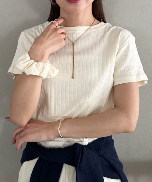 MYMOOD.(マイムード)の「シュシュ付きクロップドトップス 半袖クロップドトップスシュシュ2点SET(Tシャツ/カットソー・レディース・ブラック/ライトグレー/ホワイト/アイボリー・FREE)」の16枚目の写真