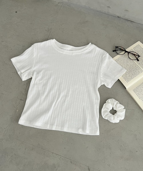 MYMOOD.(マイムード)の「シュシュ付きクロップドトップス 半袖クロップドトップスシュシュ2点SET(Tシャツ/カットソー・レディース・ブラック/ライトグレー/ホワイト/アイボリー・FREE)」の5枚目の写真