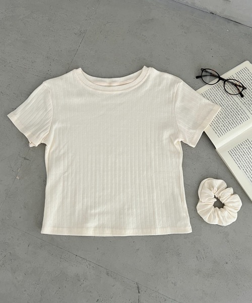 MYMOOD.(マイムード)の「シュシュ付きクロップドトップス 半袖クロップドトップスシュシュ2点SET(Tシャツ/カットソー・レディース・ブラック/ライトグレー/ホワイト/アイボリー・FREE)」の13枚目の写真