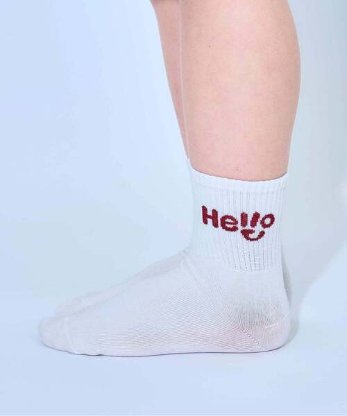 b・ROOM(ビールーム)の「HELLOソックス【子供服】【キッズ】【男の子】【女の子】(ソックス/靴下・キッズ・ブルー/ベージュ/ブラック/オフホワイト/グレー・S)」の2枚目の写真