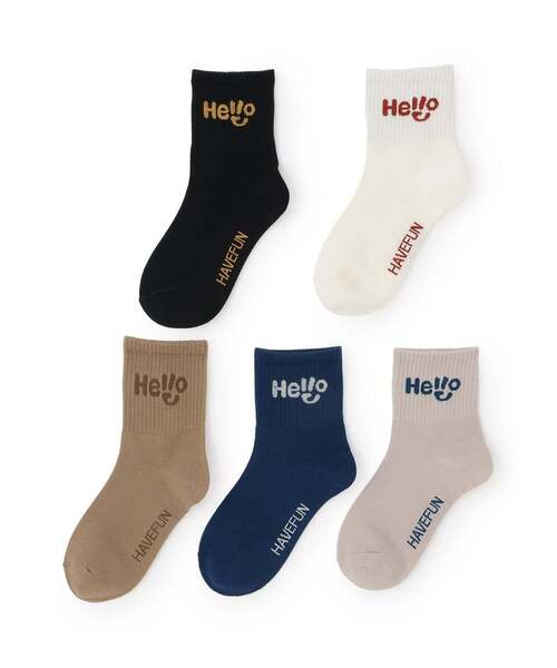 b・ROOM(ビールーム)の「HELLOソックス【子供服】【キッズ】【男の子】【女の子】(ソックス/靴下・キッズ・ブルー/ベージュ/ブラック/オフホワイト/グレー・S)」の13枚目の写真
