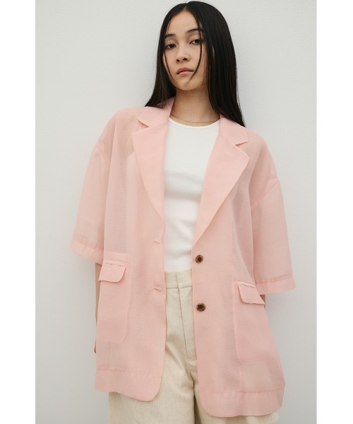 STYLEMIXER（スタイルミキサー）の「ハーフスリーブシアーテーラージャケット（テーラードジャケット・レディース・アイボリー/ライトグレー/ピンク・FREE）」の5枚目の写真