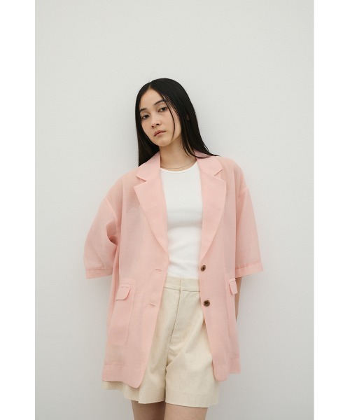 STYLEMIXER（スタイルミキサー）の「ハーフスリーブシアーテーラージャケット（テーラードジャケット・レディース・アイボリー/ライトグレー/ピンク・FREE）」の7枚目の写真