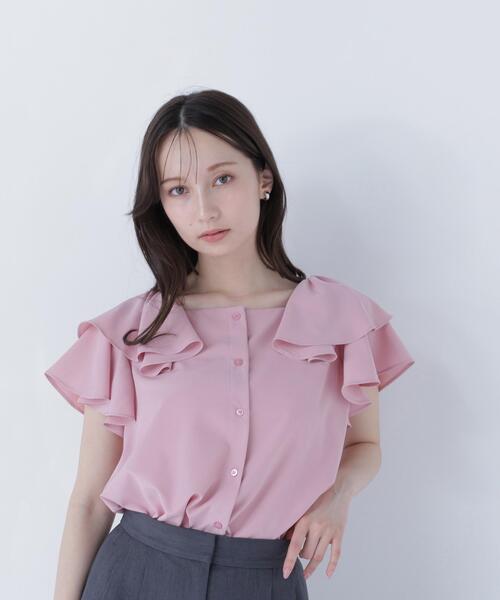 NATURAL BEAUTY BASIC（ナチュラルビューティーベーシック）の「スクエアネックフリルブラウス（シャツ/ブラウス・レディース・ネイビー/ピンク/オフホワイト・ﾌﾘ-）」の20枚目の写真