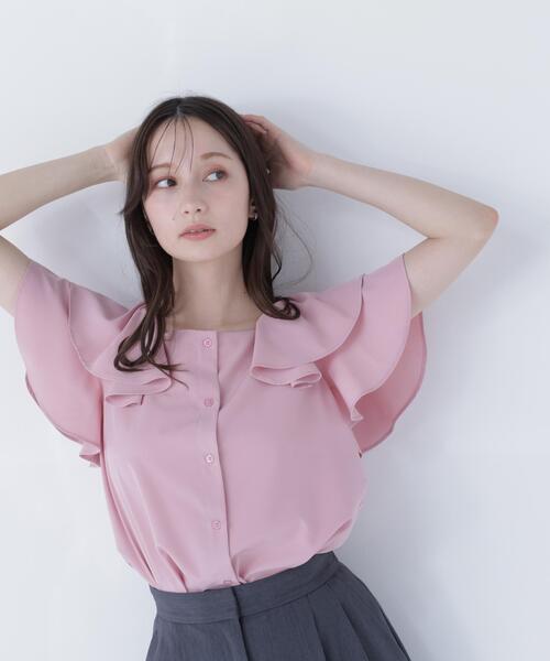 NATURAL BEAUTY BASIC（ナチュラルビューティーベーシック）の「スクエアネックフリルブラウス（シャツ/ブラウス・レディース・ネイビー/ピンク/オフホワイト・ﾌﾘ-）」の22枚目の写真