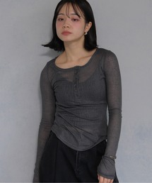 【cheriella】シアーリブヘンリーネックトップス　SHEER RIB HENLEY NECK TOP