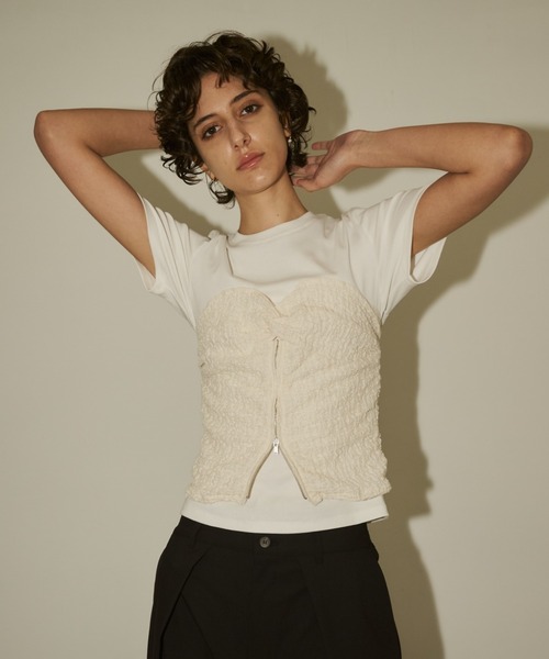 STUDIOUS(ステュディオス)の「【CITY TOKYO/シティートウキョウ】Bustier Combination Tops/ビスチェコンビネーショントップス(Tシャツ/カットソー・レディース・ホワイト/ブラック・FREE)」の2枚目の写真