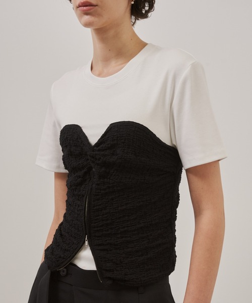 STUDIOUS(ステュディオス)の「【CITY TOKYO/シティートウキョウ】Bustier Combination Tops/ビスチェコンビネーショントップス(Tシャツ/カットソー・レディース・ホワイト/ブラック・FREE)」の1枚目の写真